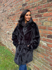 Black Luxury Faux Fur Hooded Coat Aspen