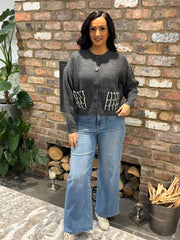 Charcoal Angel Wing Pocket Cardi Raya