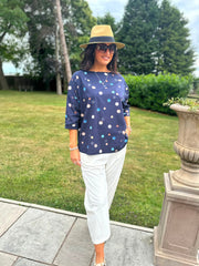 Navy Abstract Circle Print Top Alba
