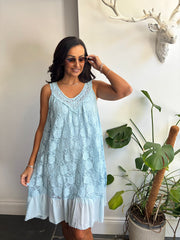 Blue Mesh Floral Lace Dress Gabriella
