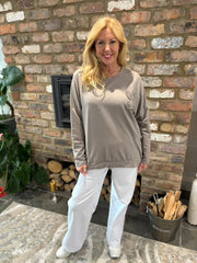 Mocha Crochet Floral Sweat Top Theresa