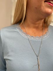 Blue Ribbed Lace Trim Top Madeline