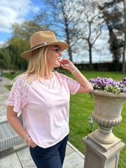 Pink Net Sleeve Applique Tee Gemma