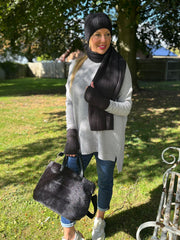 Black Ribbed Three Piece Scarf Set