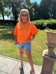 Orange Puff Sleeve Striped Top Erin