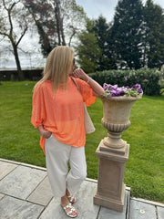 Orange Shimmer Loose Weave Top Jasmine