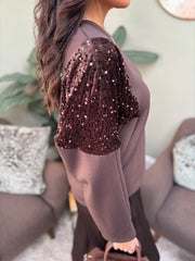 Chocolate Sequin Panel Sweatshirt Victoria