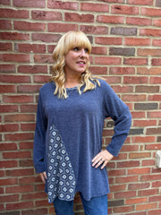 Navy Geometric Knit Top Danielle