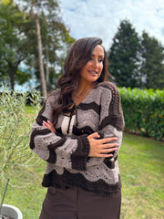 Chocolate Wave Tie Cardi Shona
