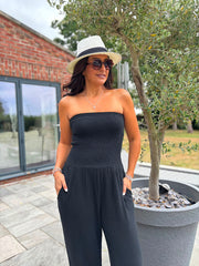 Black Bubble Cotton Bandeau Jumpsuit