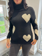 Black Heart Roll Neck Jumper Emmie