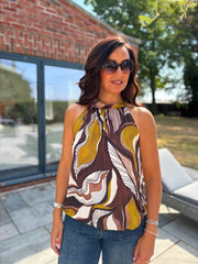 Chocolate Abstract Leaf Halter Neck Top Jessie