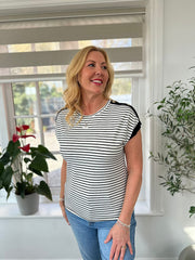 Black Pinstripe Button Detail Tee Kennedy