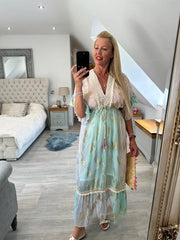 Pink Gold Leaf Kaftan Dress Layla