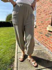 Mocha Bubble Cotton Barrel Leg Trousers