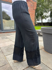 Black Crochet Detail Trousers Thelma
