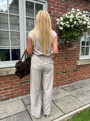 Stone Sleeveless Button Top and Trouser Co-Ord Piper