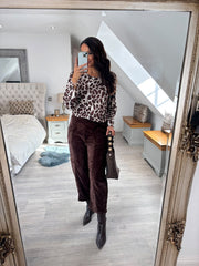 Chocolate Velour Barrel Leg Trousers Jaiya