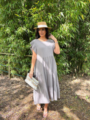 Mocha Frill Sleeve Bubble Cotton Dress Mae