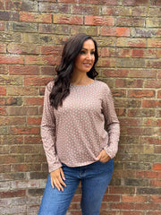 Mocha Polka Dot Super Soft Round Neck