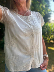 Stone Buttoned Floral Top Marcia