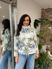 Stone Leaf Print Roll Neck Sweatshirt Kim