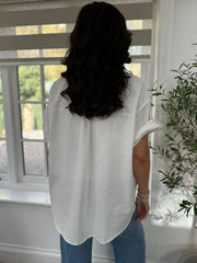 White Tropical Palm Embroidered Blouse Anya