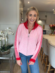Pink Knitted Zip Jacket Addison