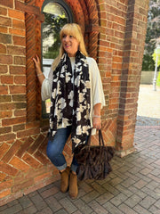 Black Floral Raw Edge Scarf