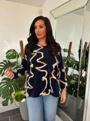 Navy Fringed Rope Sweatshirt Nicola