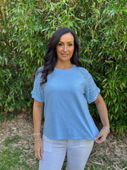 Denim Net Sleeve Applique Tee Gemma