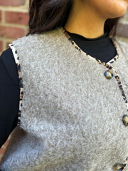 Mocha Leopard Trim Waistcoat Rhea