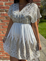 White Tribal Embroidered Dress Margo