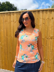 Apricot Vintage Floral Ruffle Vest Yasmin