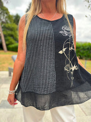 Black Striped Panel Sleeveless Top Gaynor