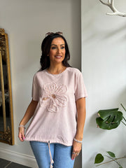 Pink Textured Sequin Flower Tee Fiona