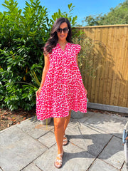 Red Bubble Cotton Leopard Dress Crystal