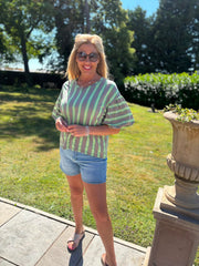 Mocha Puff Sleeve Striped Top Erin