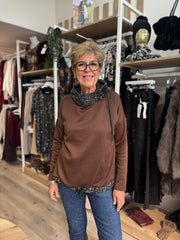 Chocolate Textured Trim Sweat Top Iris