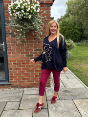 Navy Flower Knit Alissa