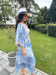 Denim Tropical Tassel Kaftan Dress Orla