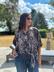 Chocolate Botanical Tie Front Blouse Brielle