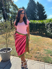 Green Longline Striped Wrap Skirt