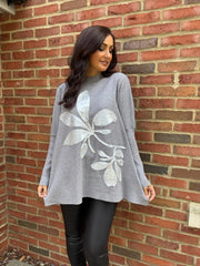 Grey Applique Flower Knit Ella