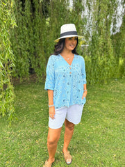 Blue Paisley Bubble Cotton Top Quinley
