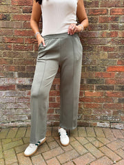 Khaki Seam Front Pull On Comfort Trousers