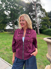 Wine Military Suedette Jacket Cheryl