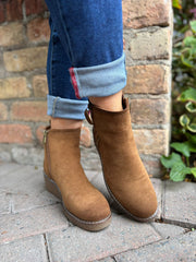 Tan Zip Wedge Boots