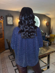 Navy Shimmer Brooch Top Peggy