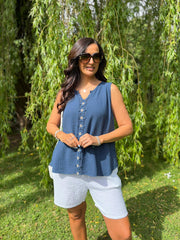 Navy Flower Detail Vest Nina